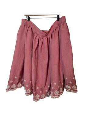 Unique Vintage Skirt 4X (22-24) red gingham scalloped hem eyelet detail retro